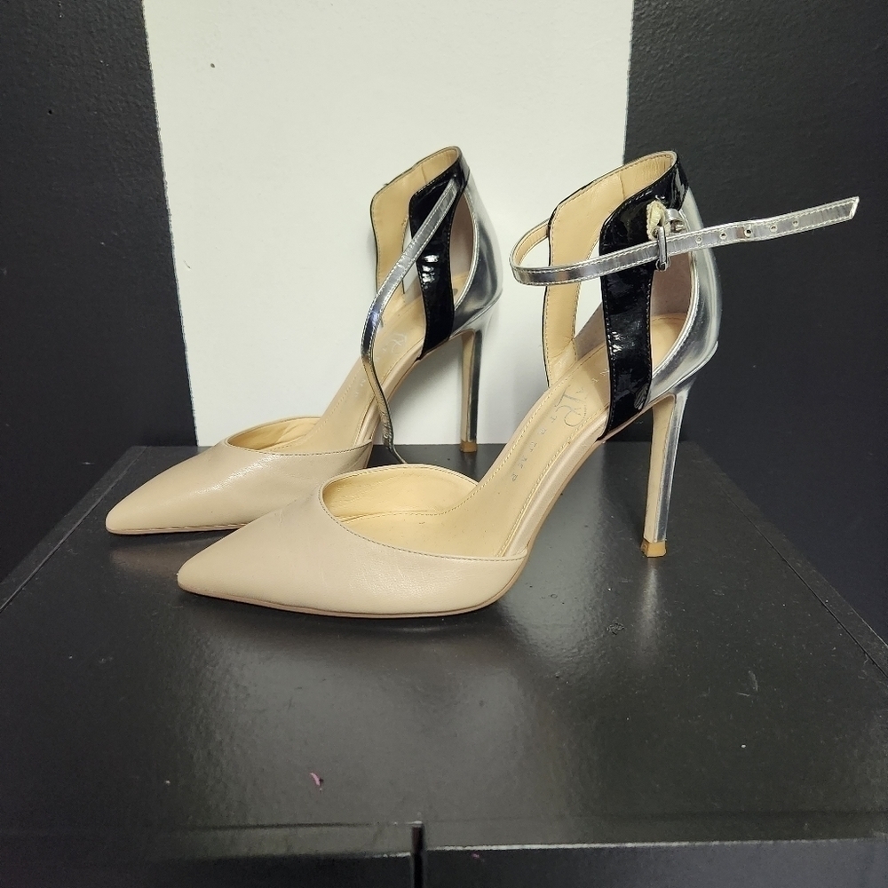 NUDE and chrome strappy heel